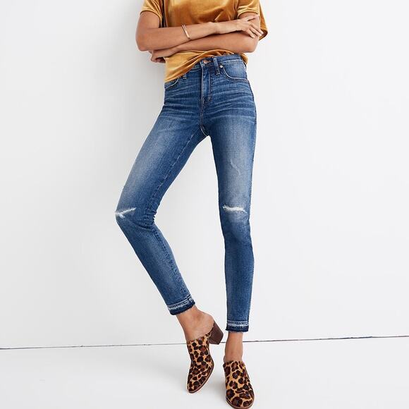 Madewell 9” High Rise Distressed Skinny Ankle Jeans Size 27 - Picture 1 of 10